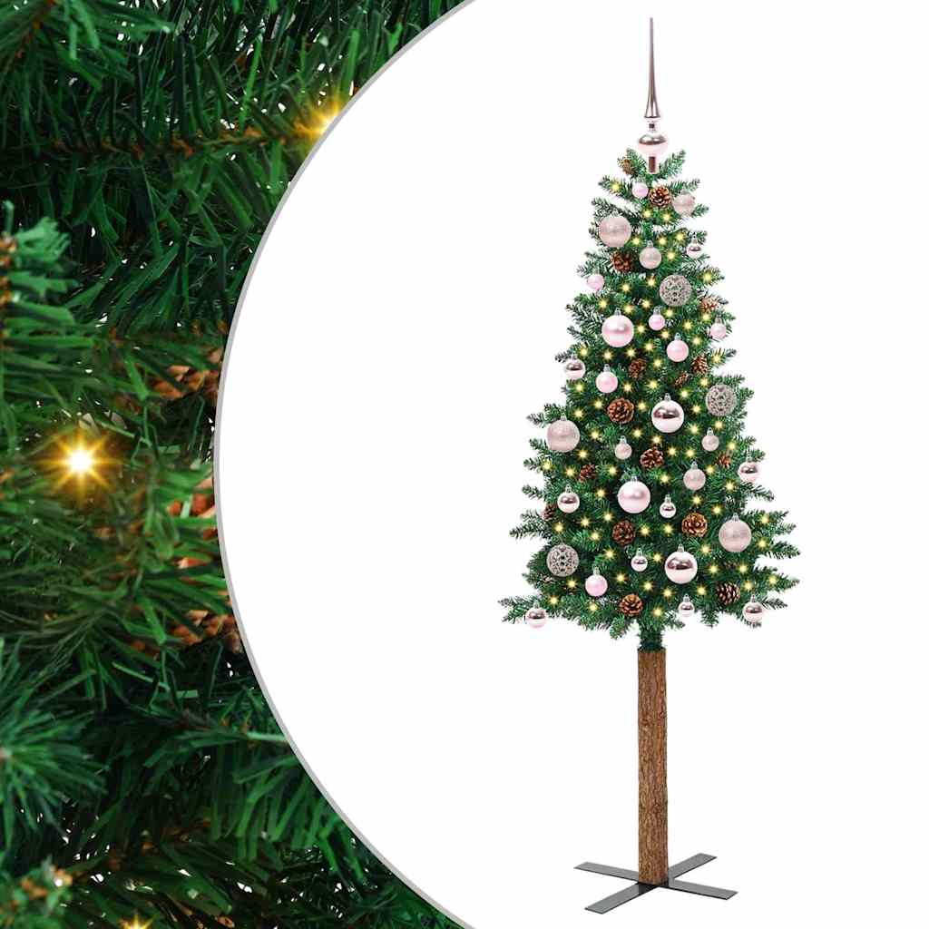vidaXL Szczupła Choinka Zielony 150 cm PVC i lite drewno sosnowe