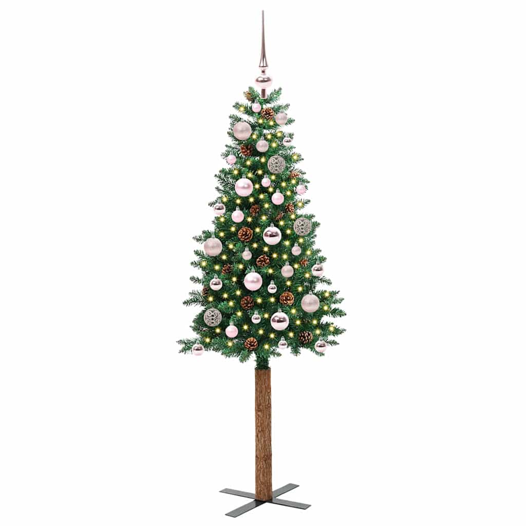 vidaXL Szczupła Choinka Zielony 150 cm PVC i lite drewno sosnowe