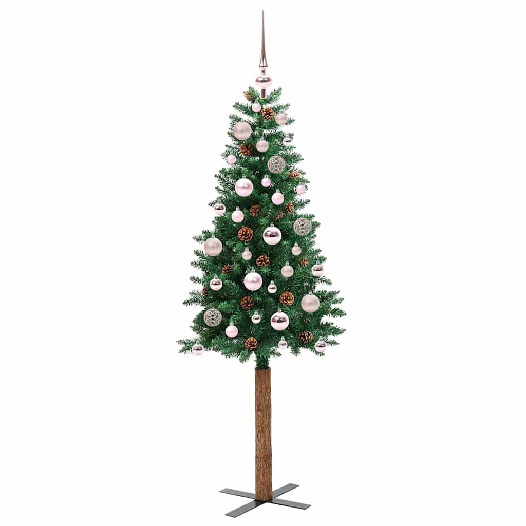 vidaXL Szczupła Choinka Zielony 150 cm PVC i lite drewno sosnowe
