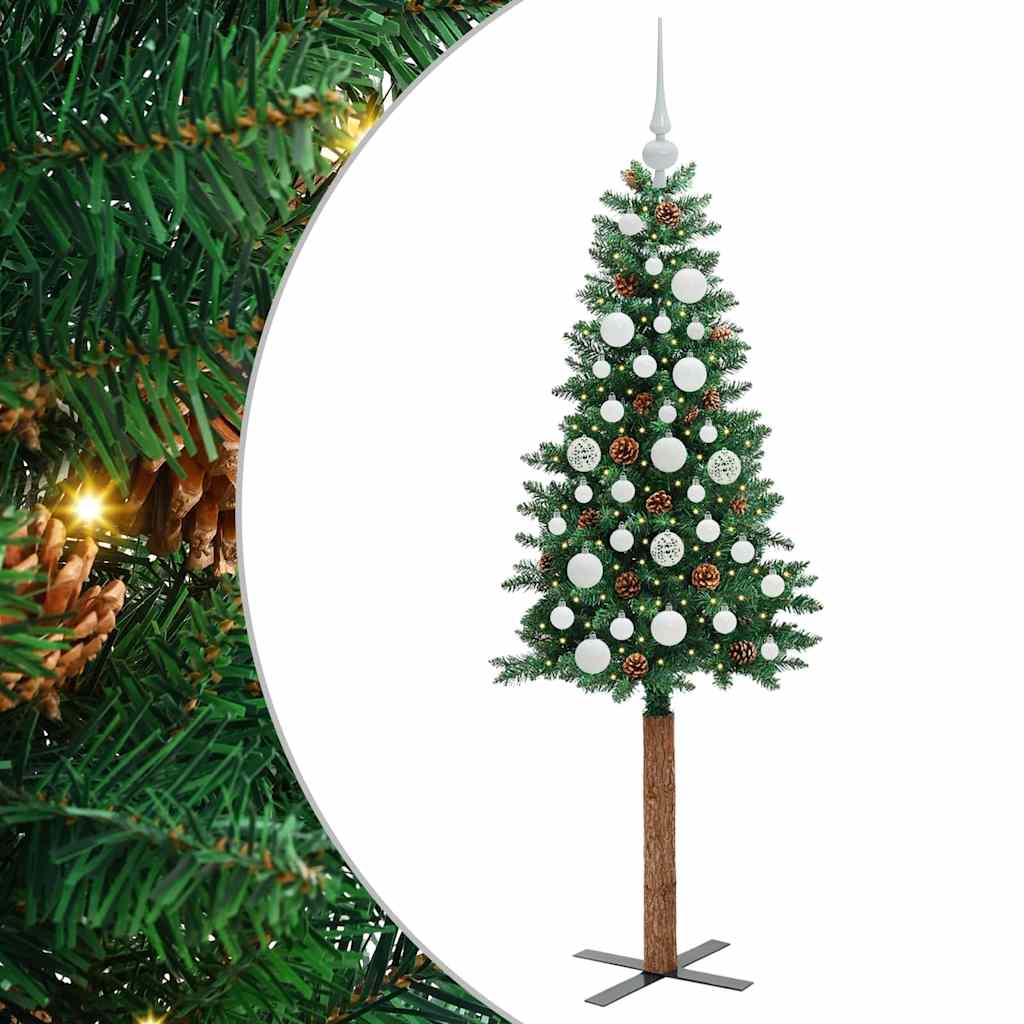 vidaXL Szczupła Choinka Zielony 150 cm PVC i lite drewno sosnowe