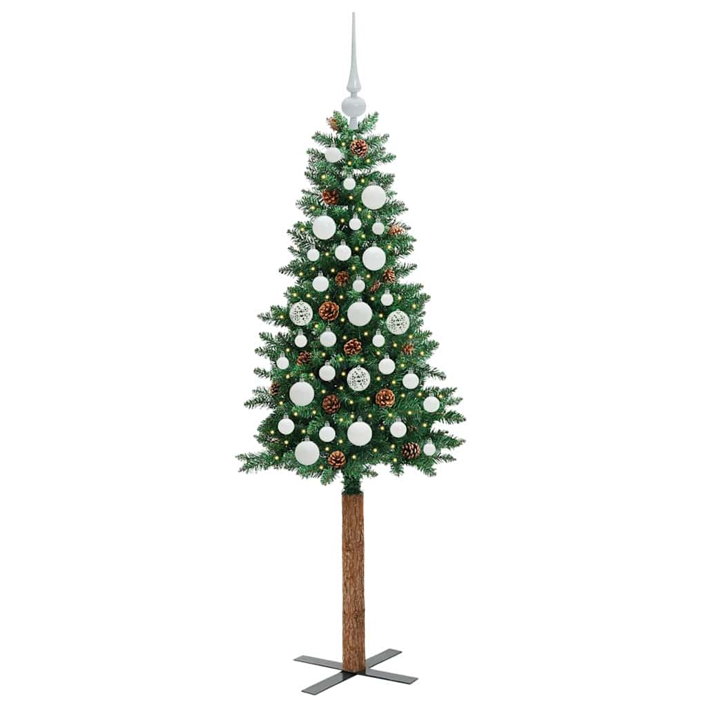vidaXL Szczupła Choinka Zielony 150 cm PVC i lite drewno sosnowe