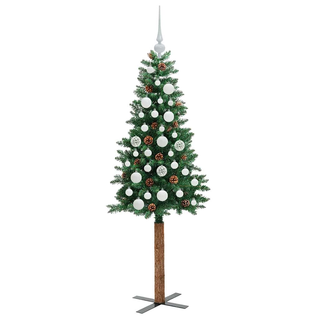 vidaXL Szczupła Choinka Zielony 150 cm PVC i lite drewno sosnowe