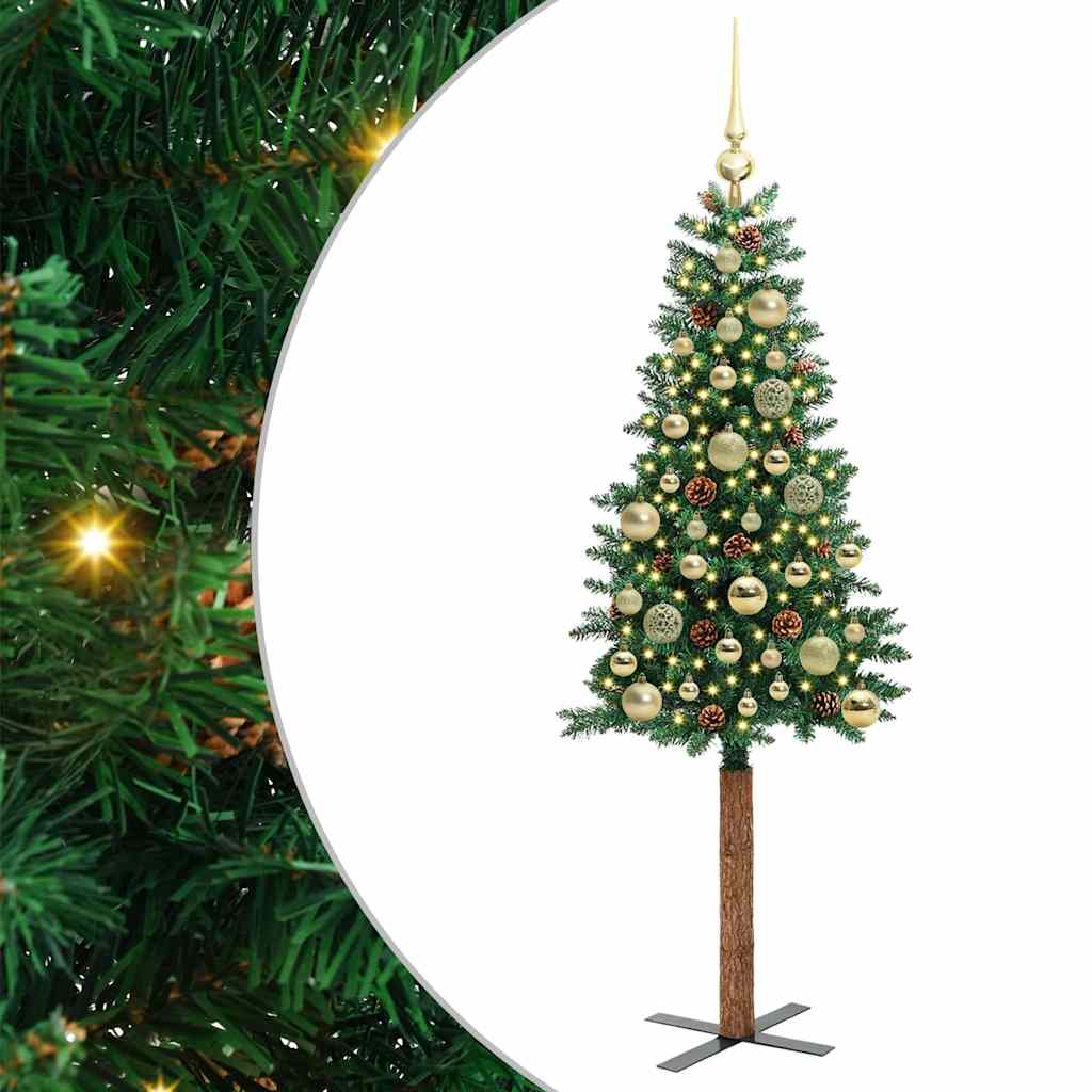 vidaXL Szczupła Choinka Zielony 150 cm PVC i lite drewno sosnowe