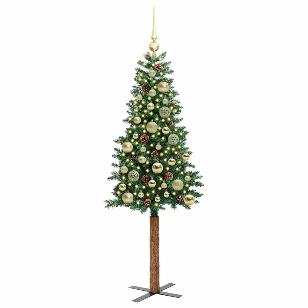 vidaXL Szczupła Choinka Zielony 150 cm PVC i lite drewno sosnowe