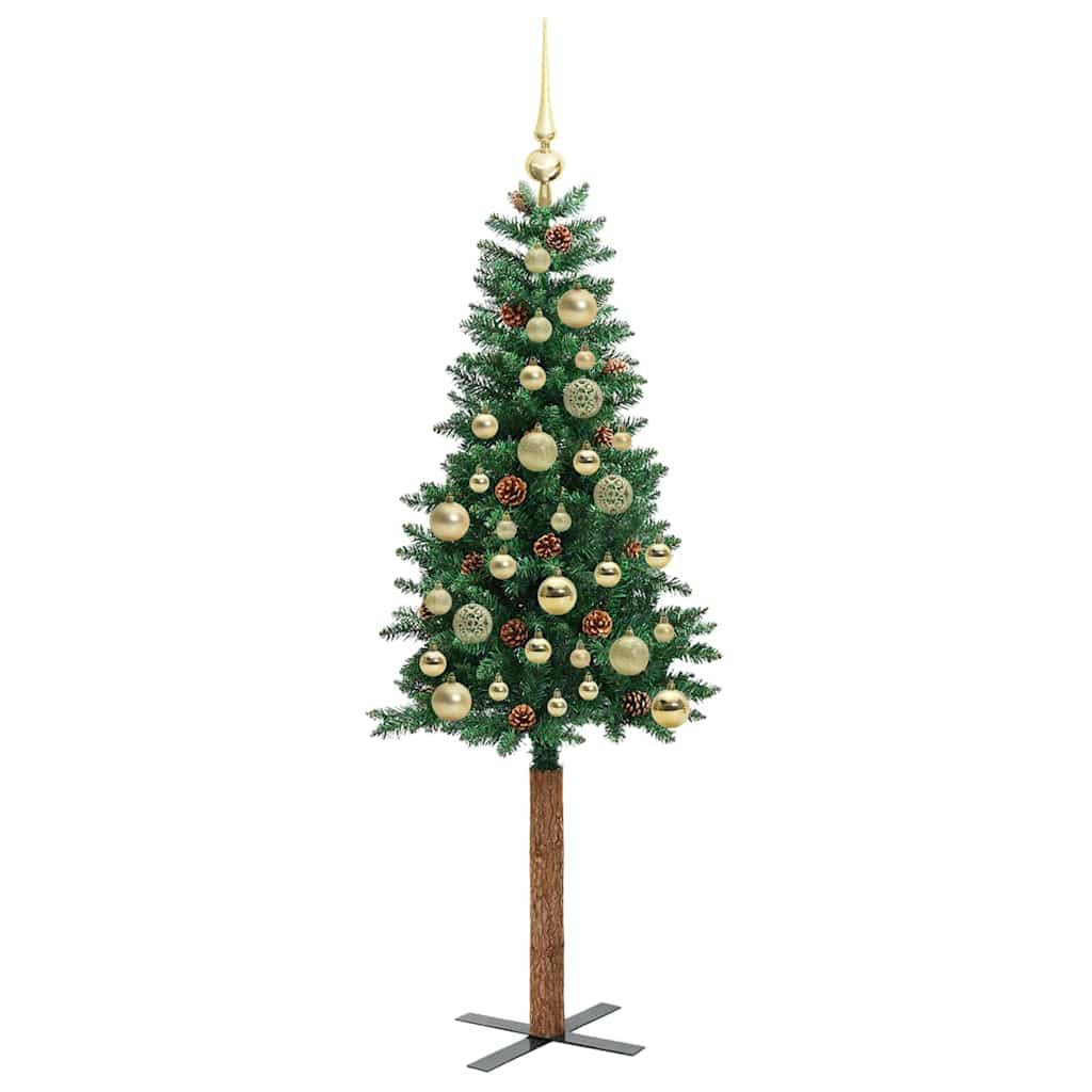 vidaXL Szczupła Choinka Zielony 150 cm PVC i lite drewno sosnowe