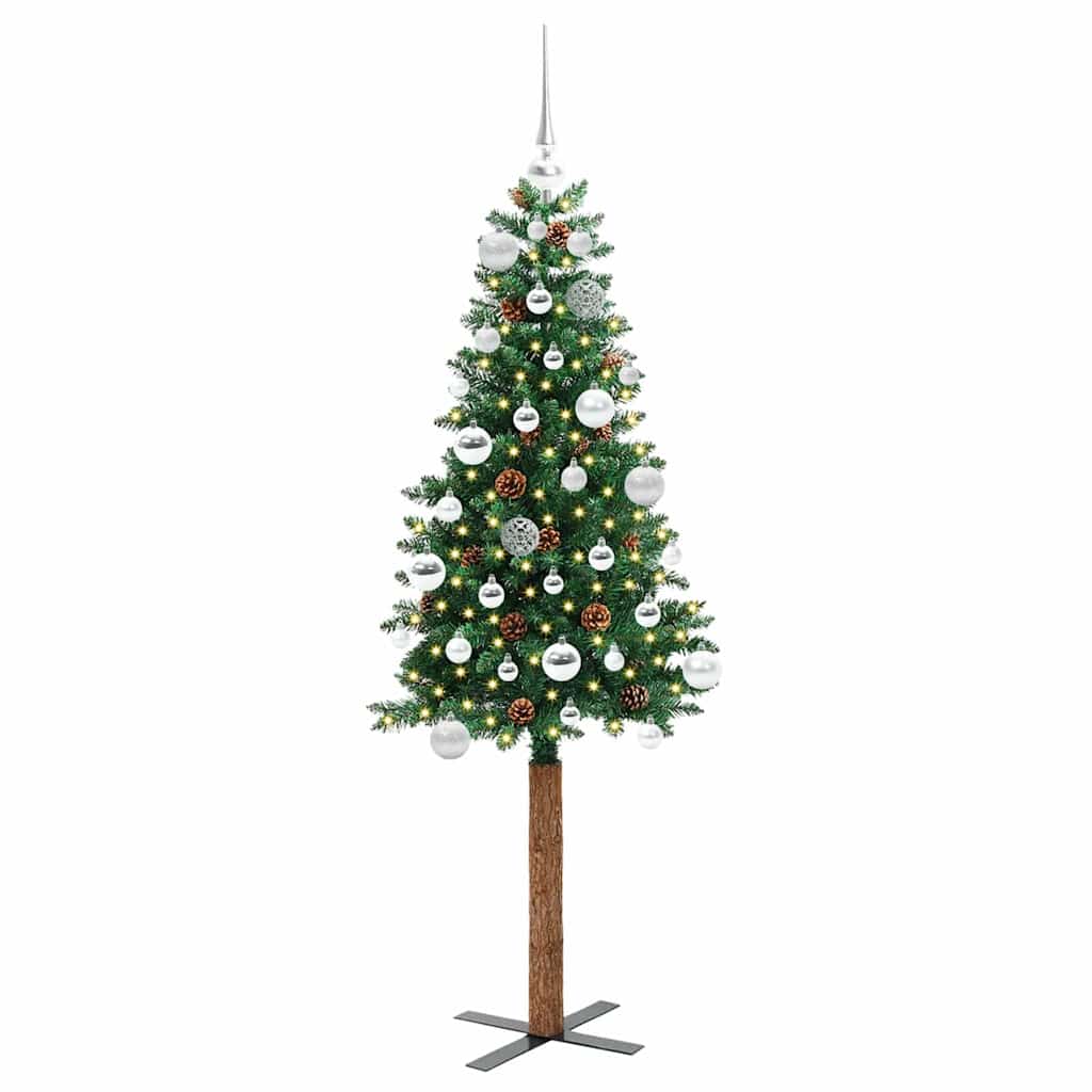 vidaXL Szczupła Choinka Zielony 150 cm PVC i lite drewno sosnowe