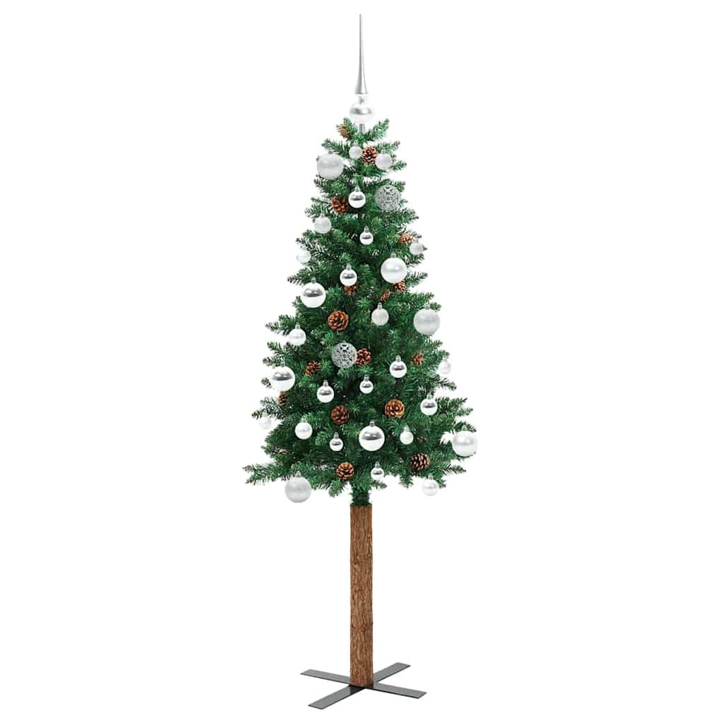 vidaXL Szczupła Choinka Zielony 150 cm PVC i lite drewno sosnowe