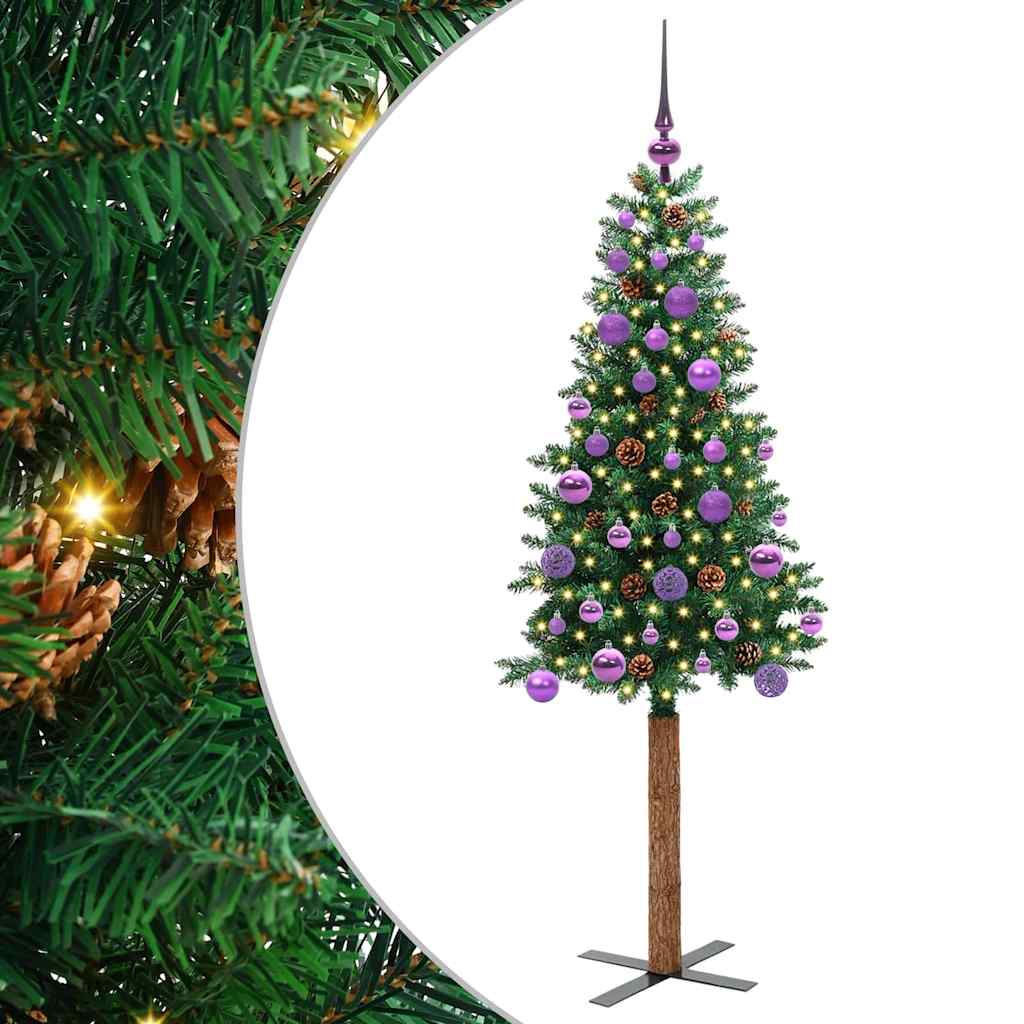 vidaXL Szczupła Choinka Zielony 150 cm PVC i lite drewno sosnowe
