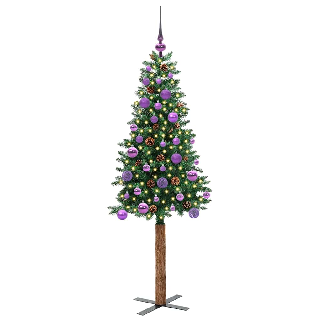 vidaXL Szczupła Choinka Zielony 150 cm PVC i lite drewno sosnowe