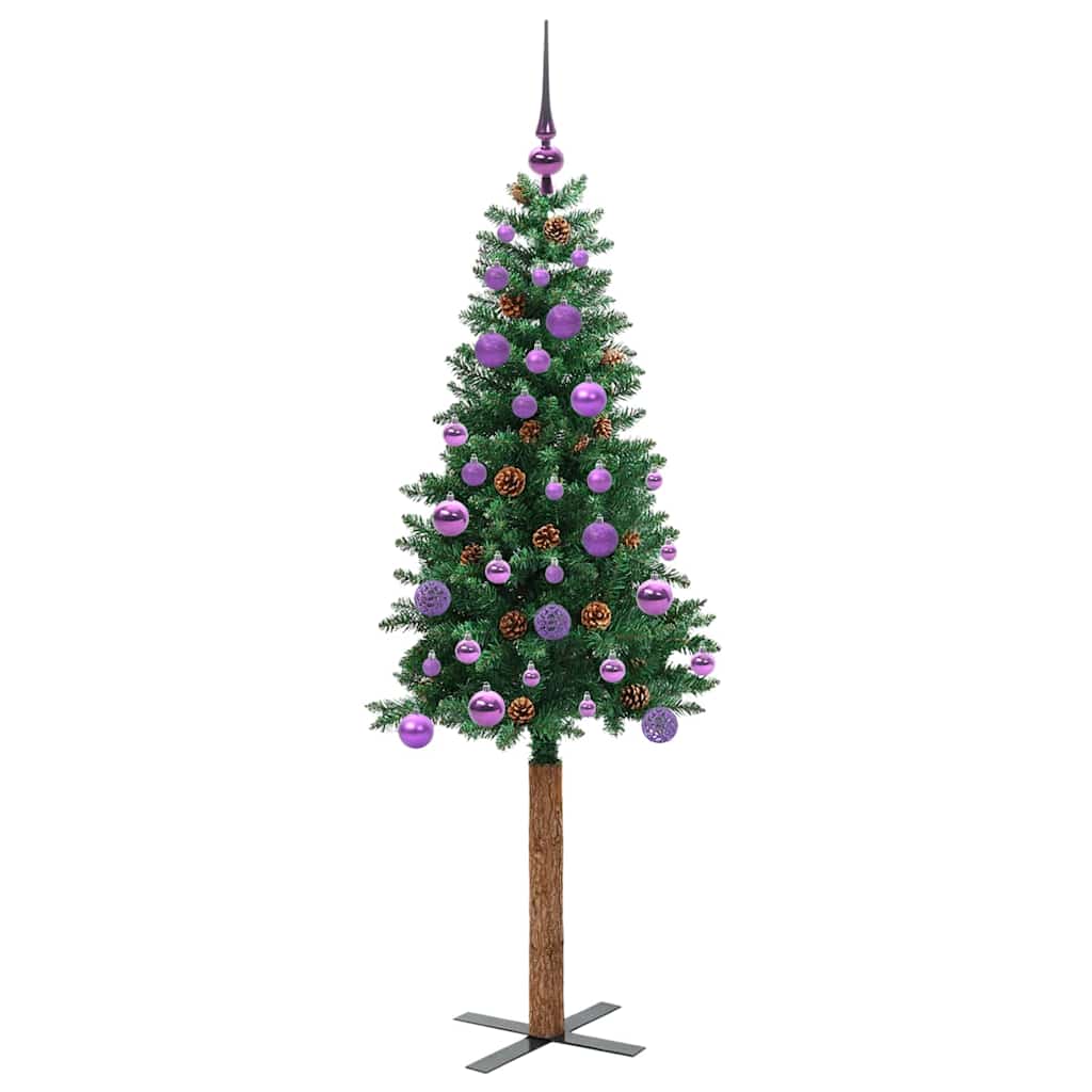 vidaXL Szczupła Choinka Zielony 150 cm PVC i lite drewno sosnowe