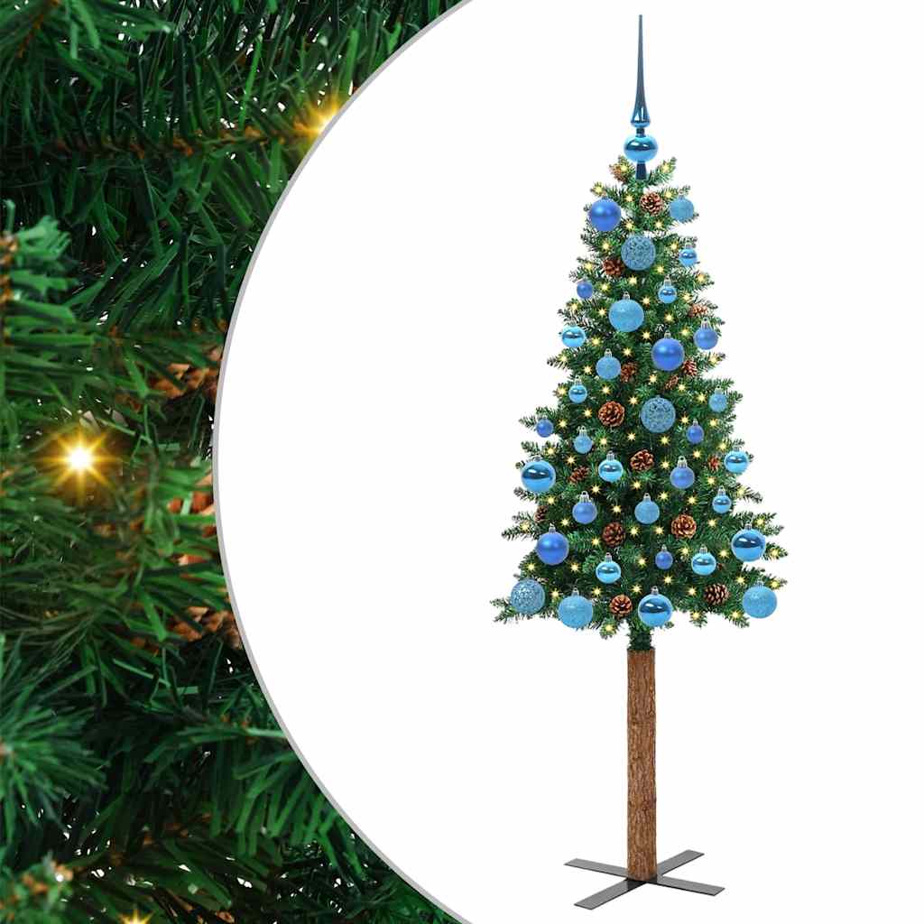 vidaXL Szczupła Choinka Zielony 150 cm PVC i lite drewno sosnowe