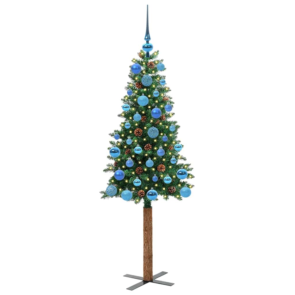 vidaXL Szczupła Choinka Zielony 150 cm PVC i lite drewno sosnowe