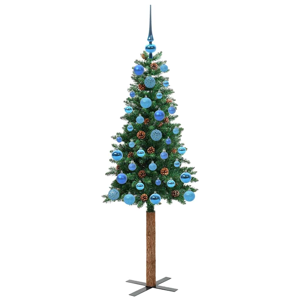 vidaXL Szczupła Choinka Zielony 150 cm PVC i lite drewno sosnowe