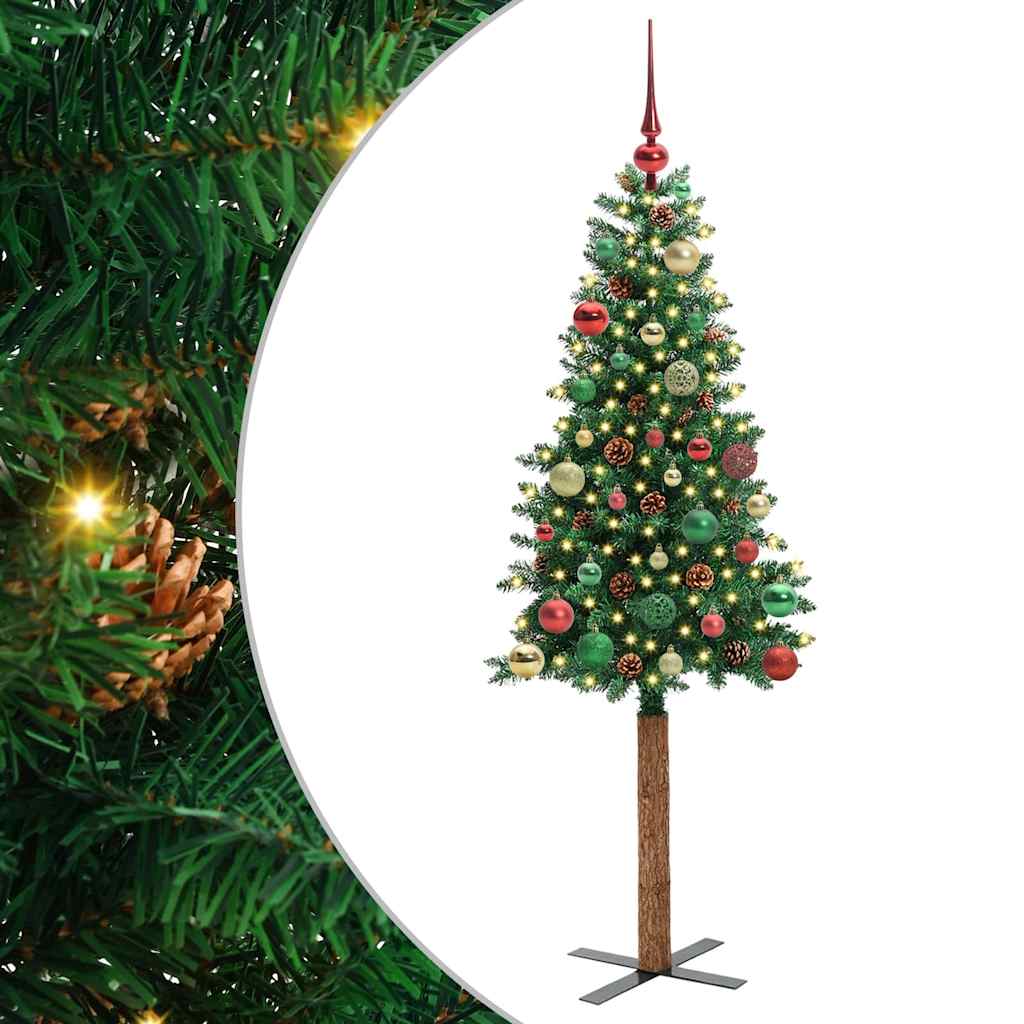 vidaXL Szczupła Choinka Zielony 150 cm PVC i lite drewno sosnowe