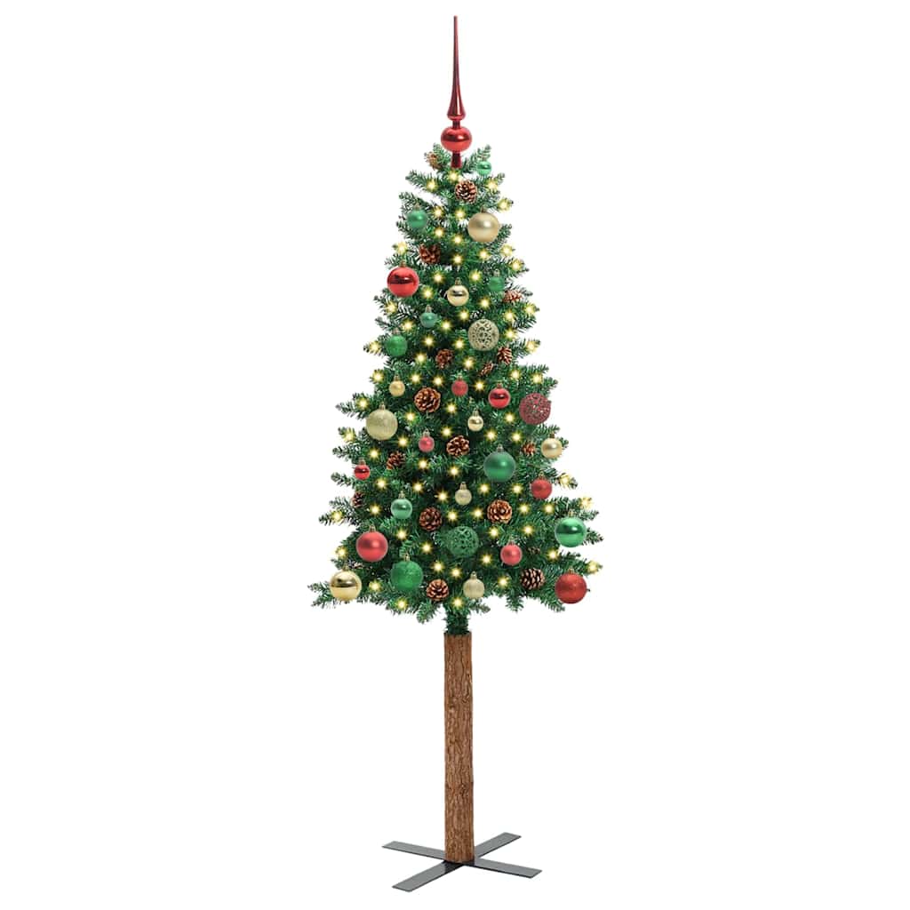vidaXL Szczupła Choinka Zielony 150 cm PVC i lite drewno sosnowe