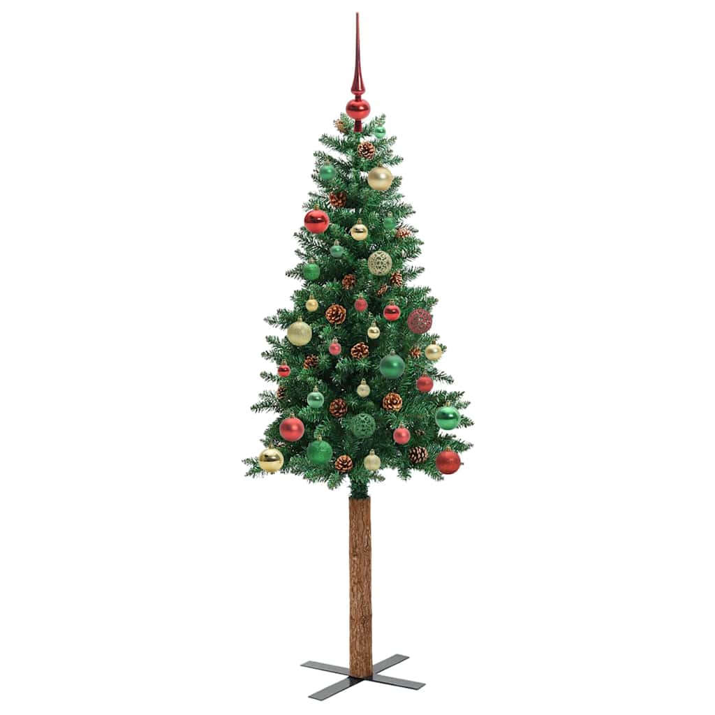 vidaXL Szczupła Choinka Zielony 150 cm PVC i lite drewno sosnowe