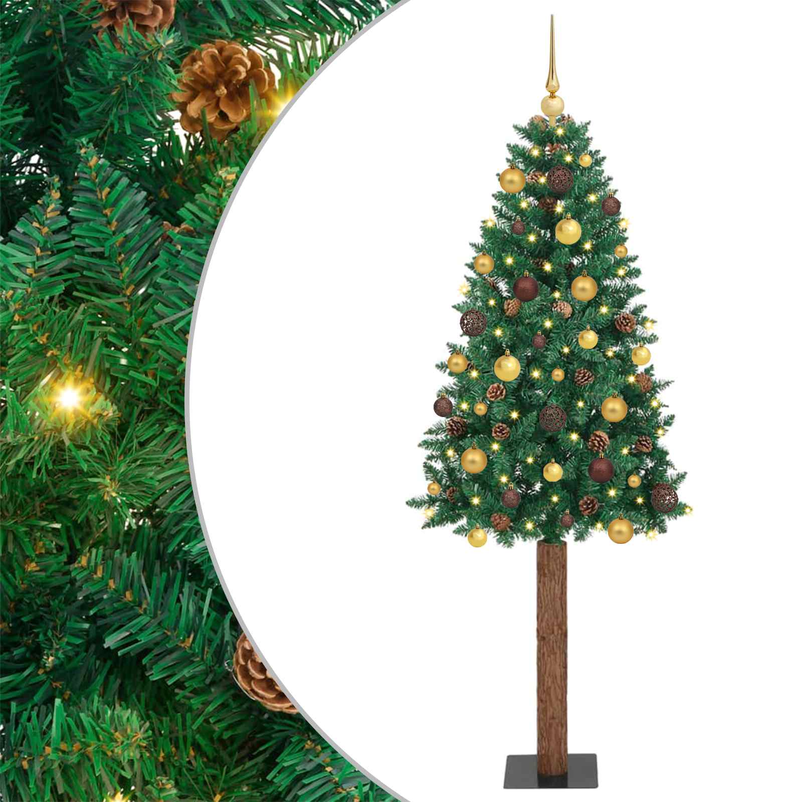 vidaXL Szczupła Choinka Zielony 180 cm PVC i lite drewno sosnowe