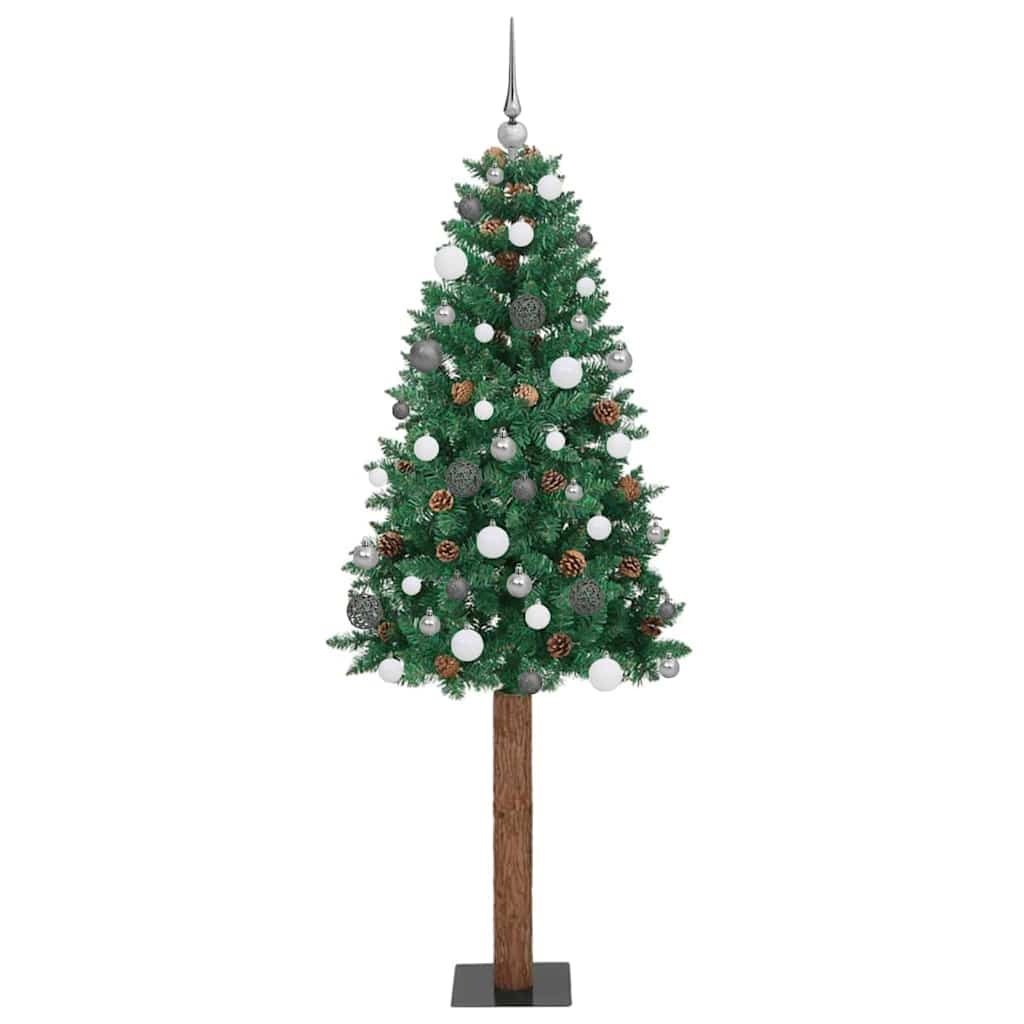 vidaXL Szczupła Choinka Zielony 180 cm PVC i lite drewno sosnowe
