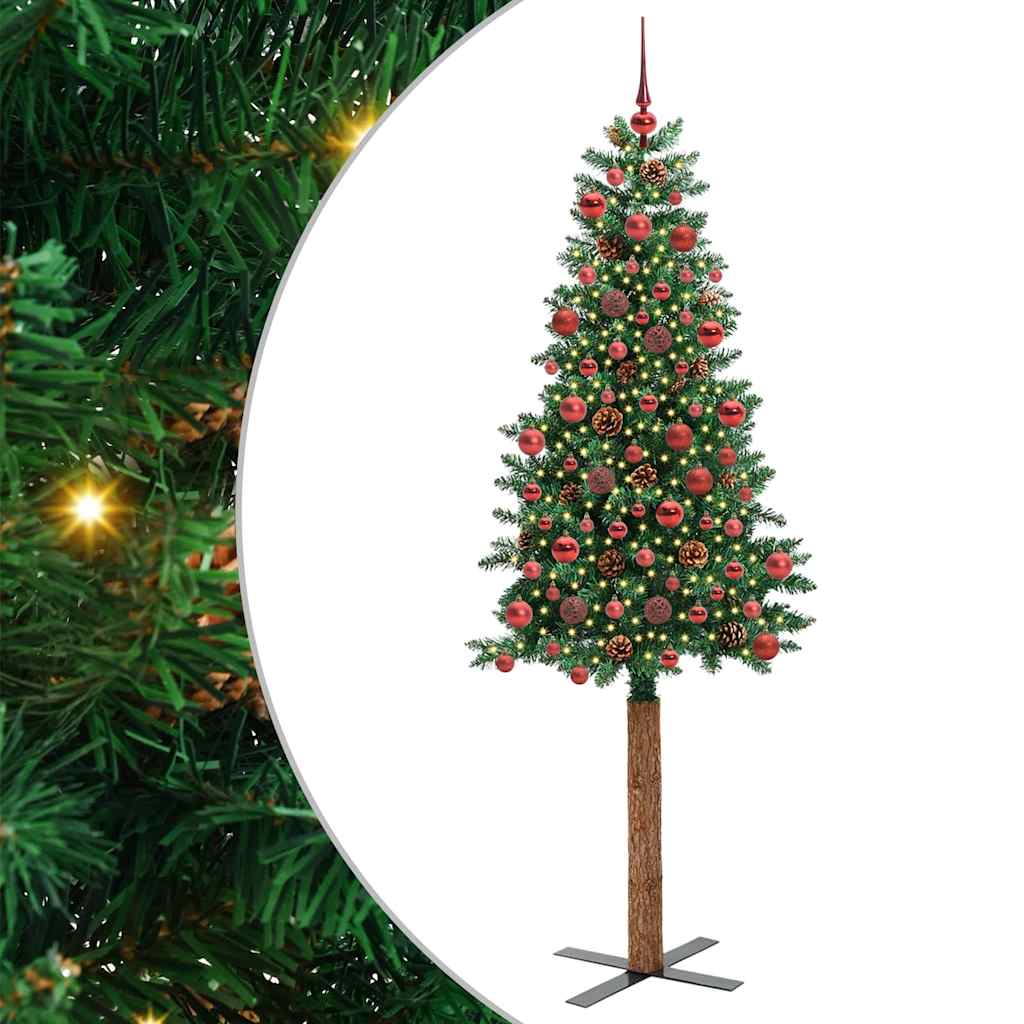 vidaXL Szczupła Choinka Zielony 180 cm PVC i lite drewno sosnowe