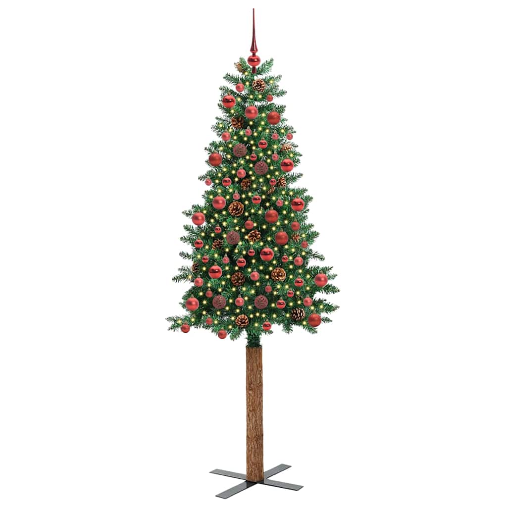 vidaXL Szczupła Choinka Zielony 180 cm PVC i lite drewno sosnowe
