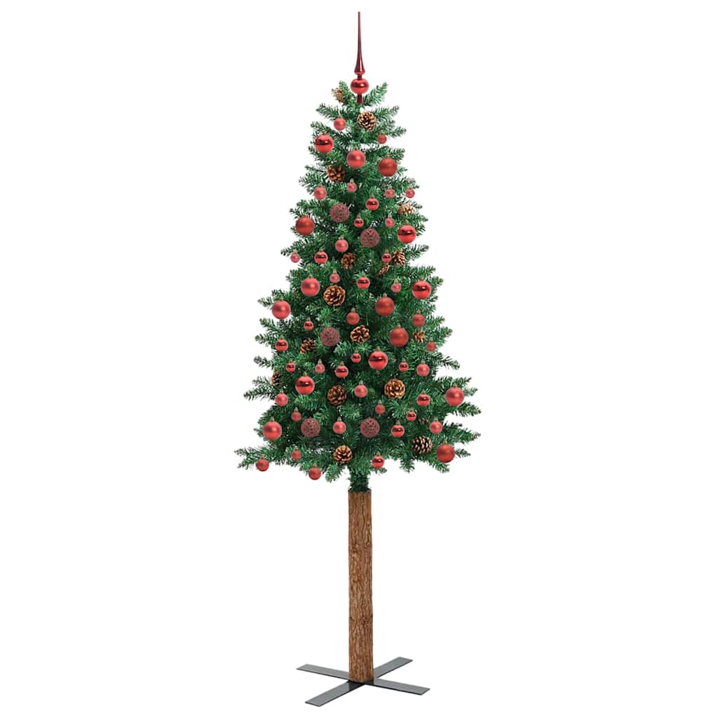 vidaXL Szczupła Choinka Zielony 180 cm PVC i lite drewno sosnowe