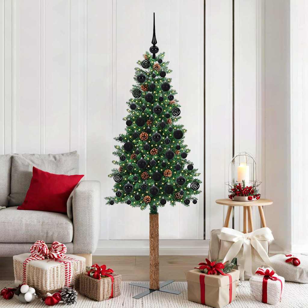 vidaXL Szczupła Choinka Zielony 180 cm PVC i lite drewno sosnowe
