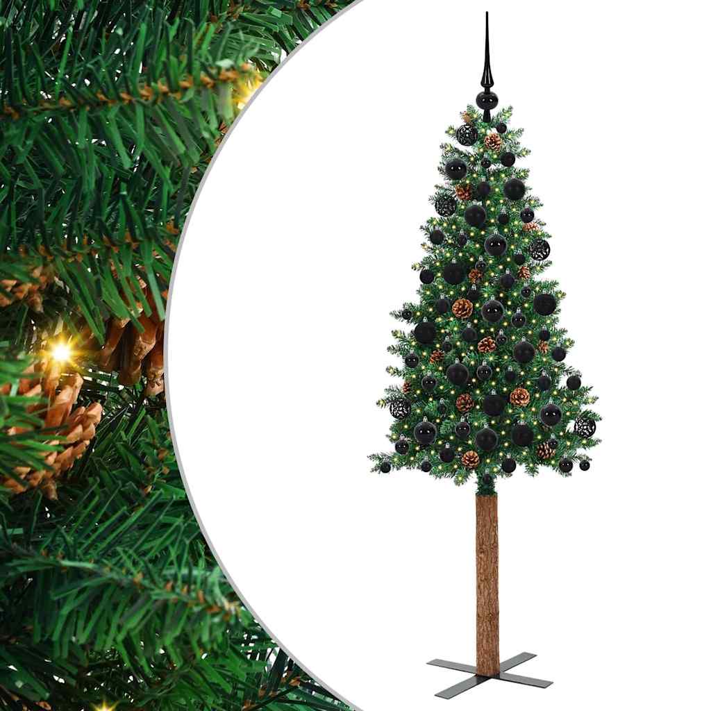 vidaXL Szczupła Choinka Zielony 180 cm PVC i lite drewno sosnowe