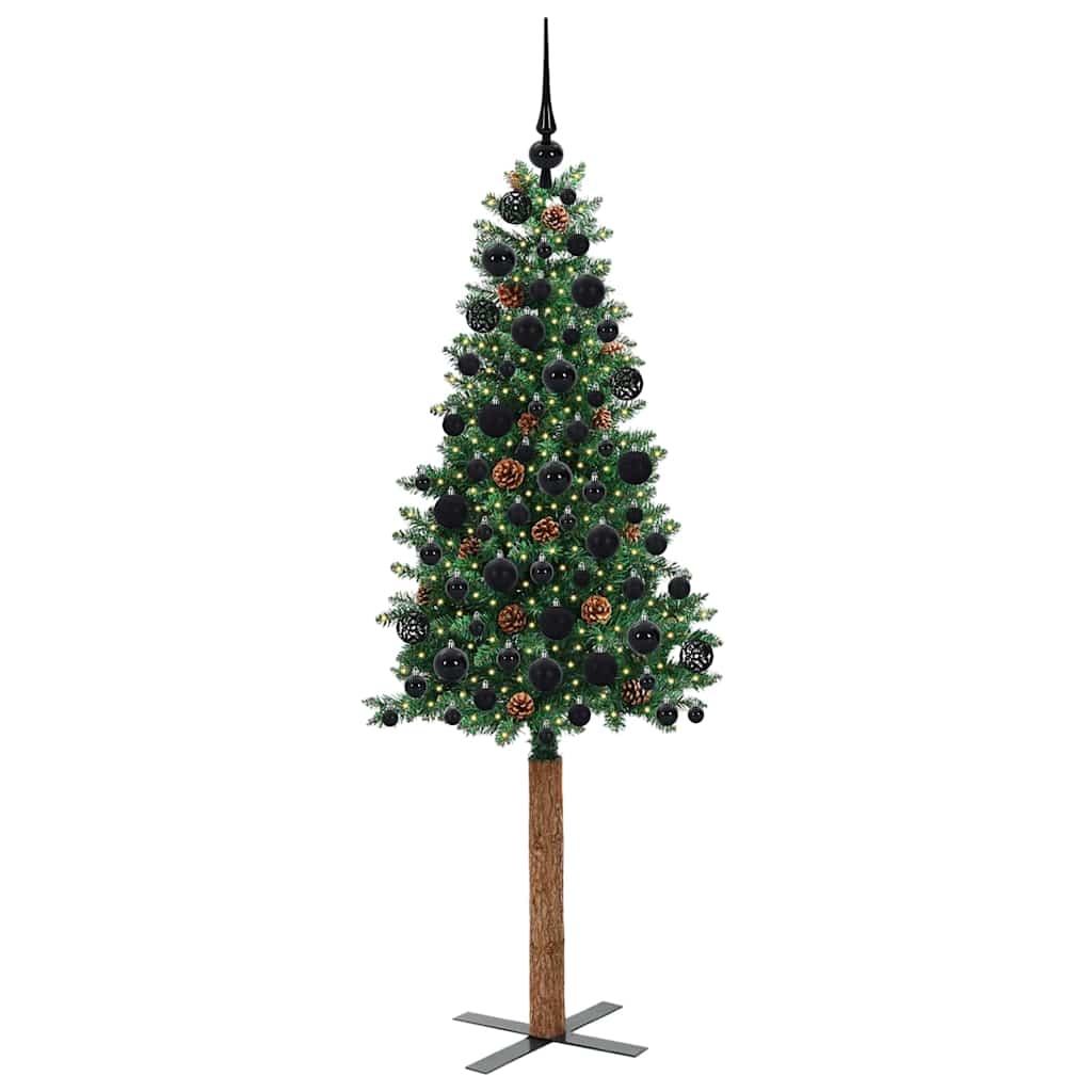 vidaXL Szczupła Choinka Zielony 180 cm PVC i lite drewno sosnowe