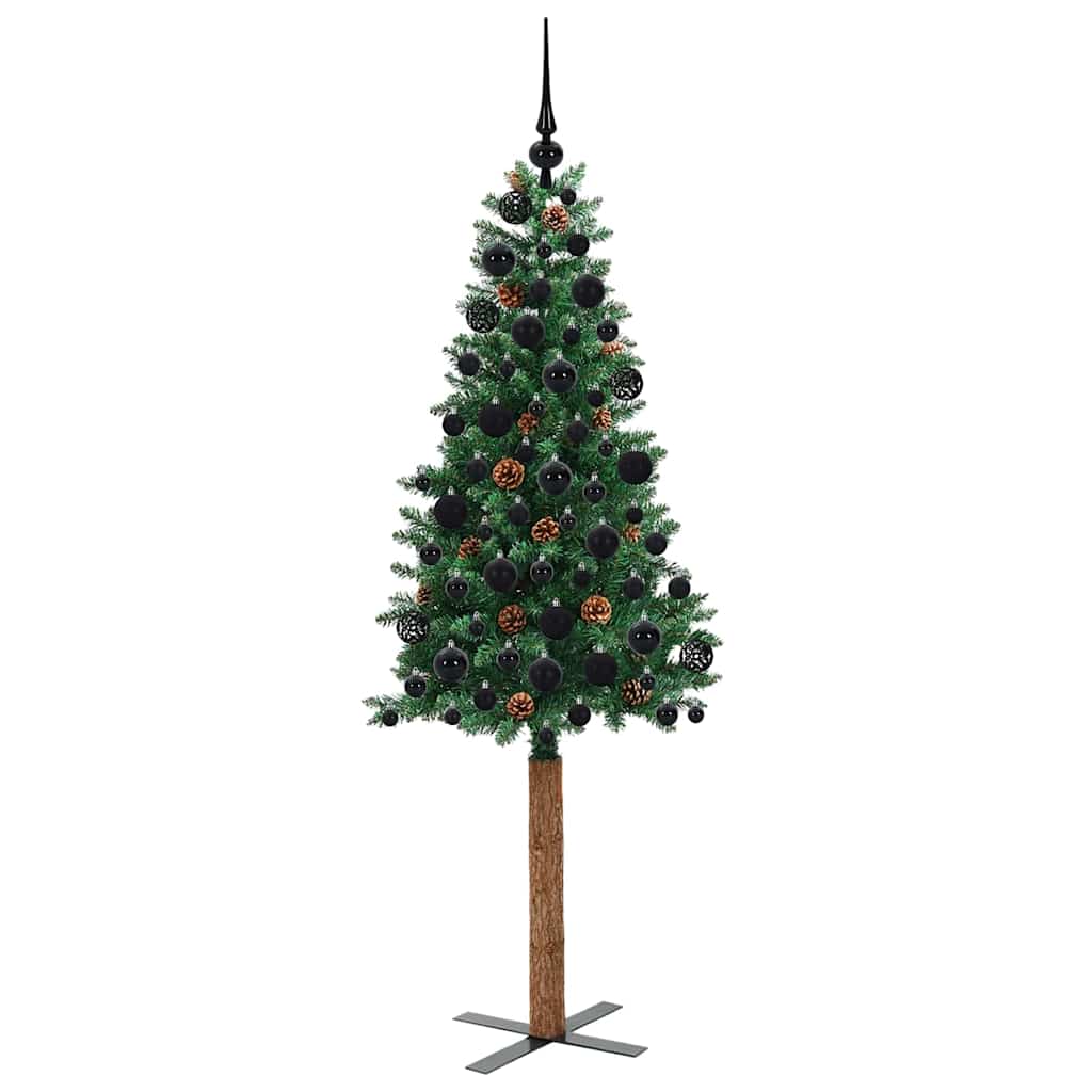 vidaXL Szczupła Choinka Zielony 180 cm PVC i lite drewno sosnowe