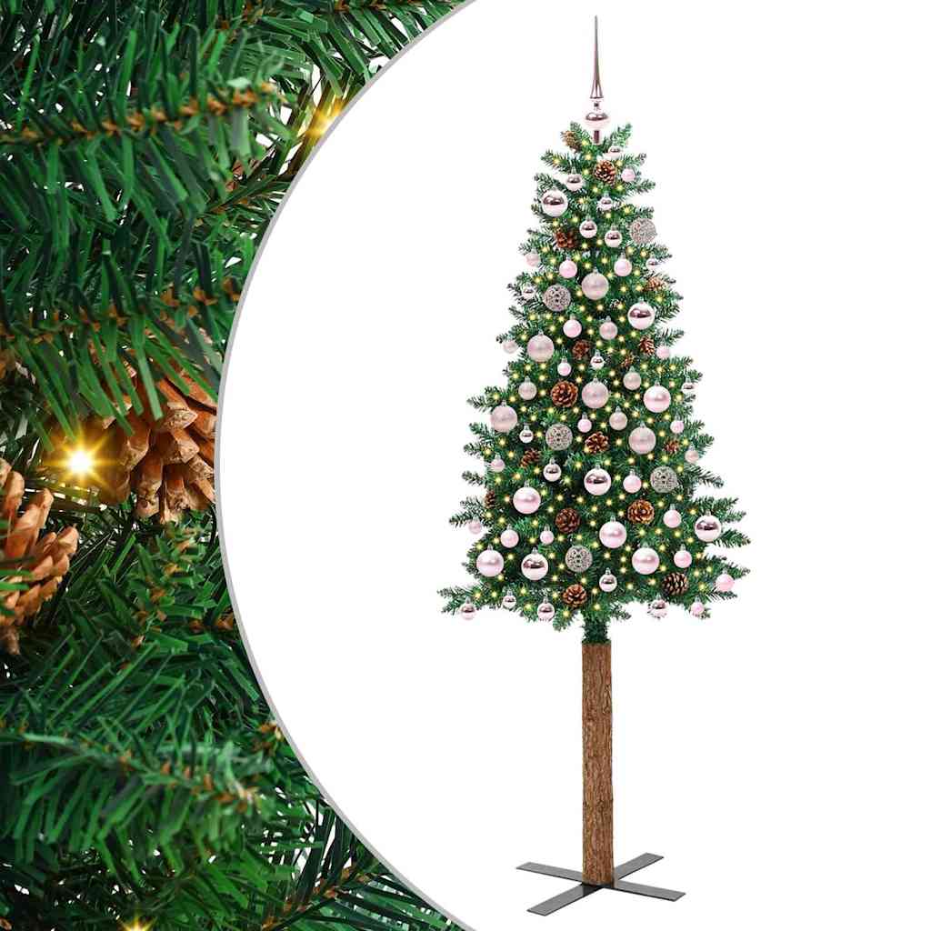 vidaXL Szczupła Choinka Zielony 180 cm PVC i lite drewno sosnowe