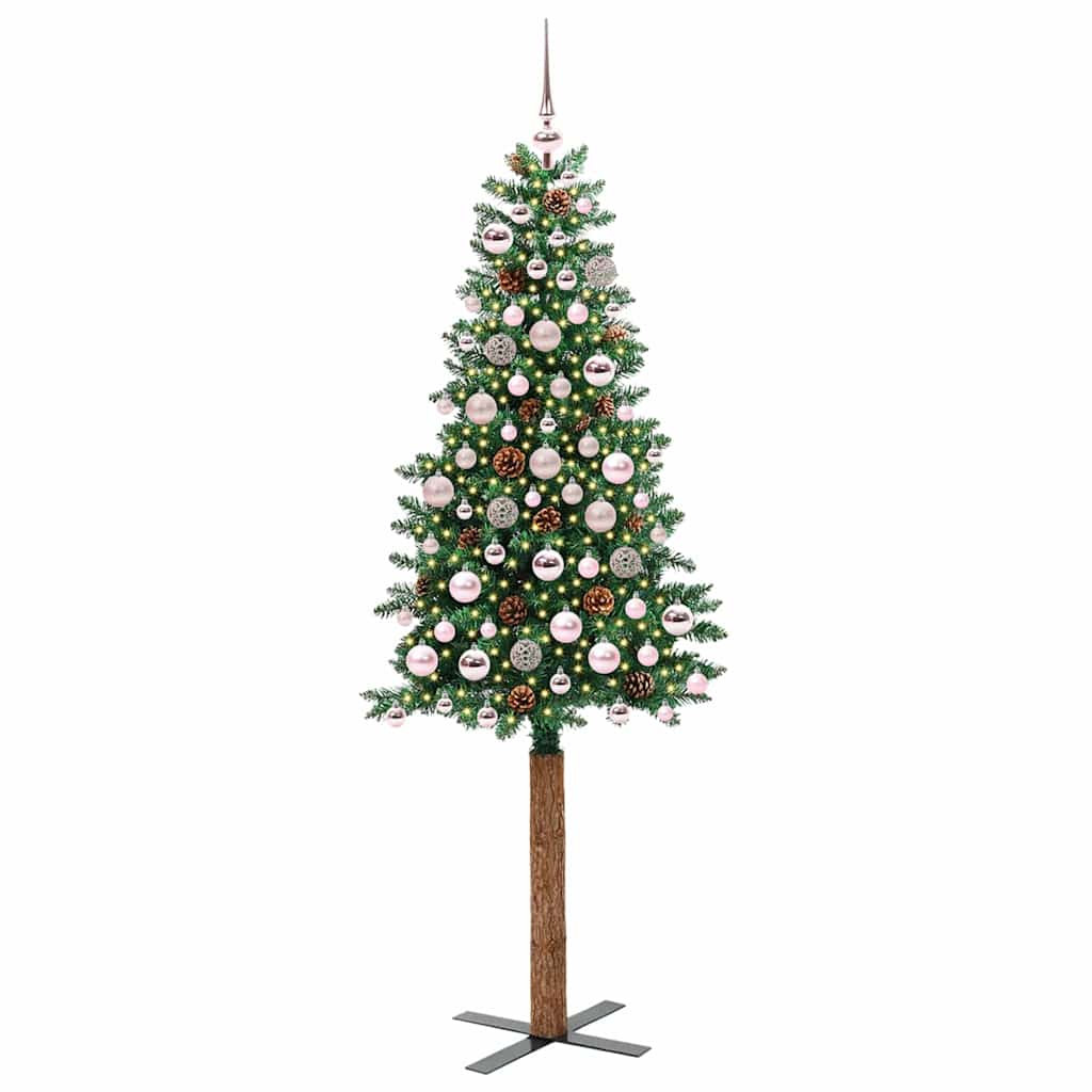 vidaXL Szczupła Choinka Zielony 180 cm PVC i lite drewno sosnowe