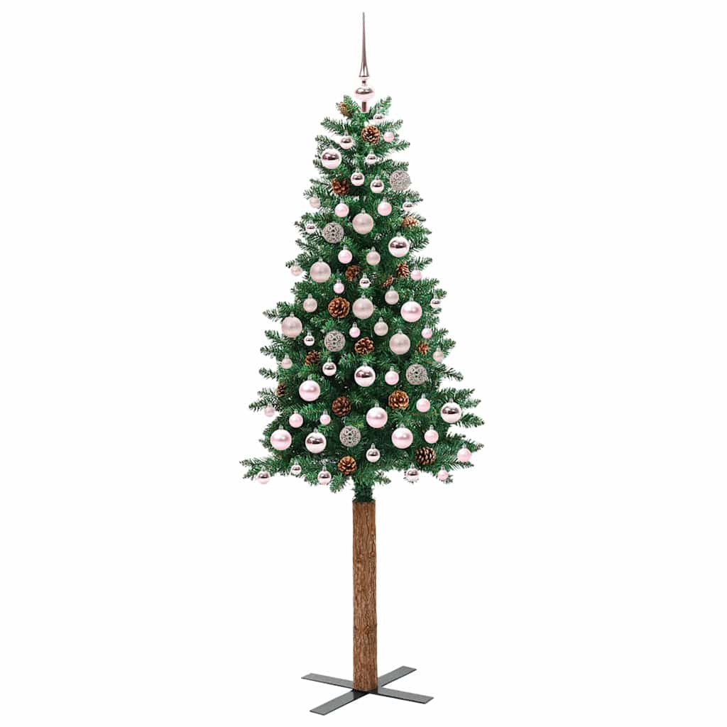 vidaXL Szczupła Choinka Zielony 180 cm PVC i lite drewno sosnowe