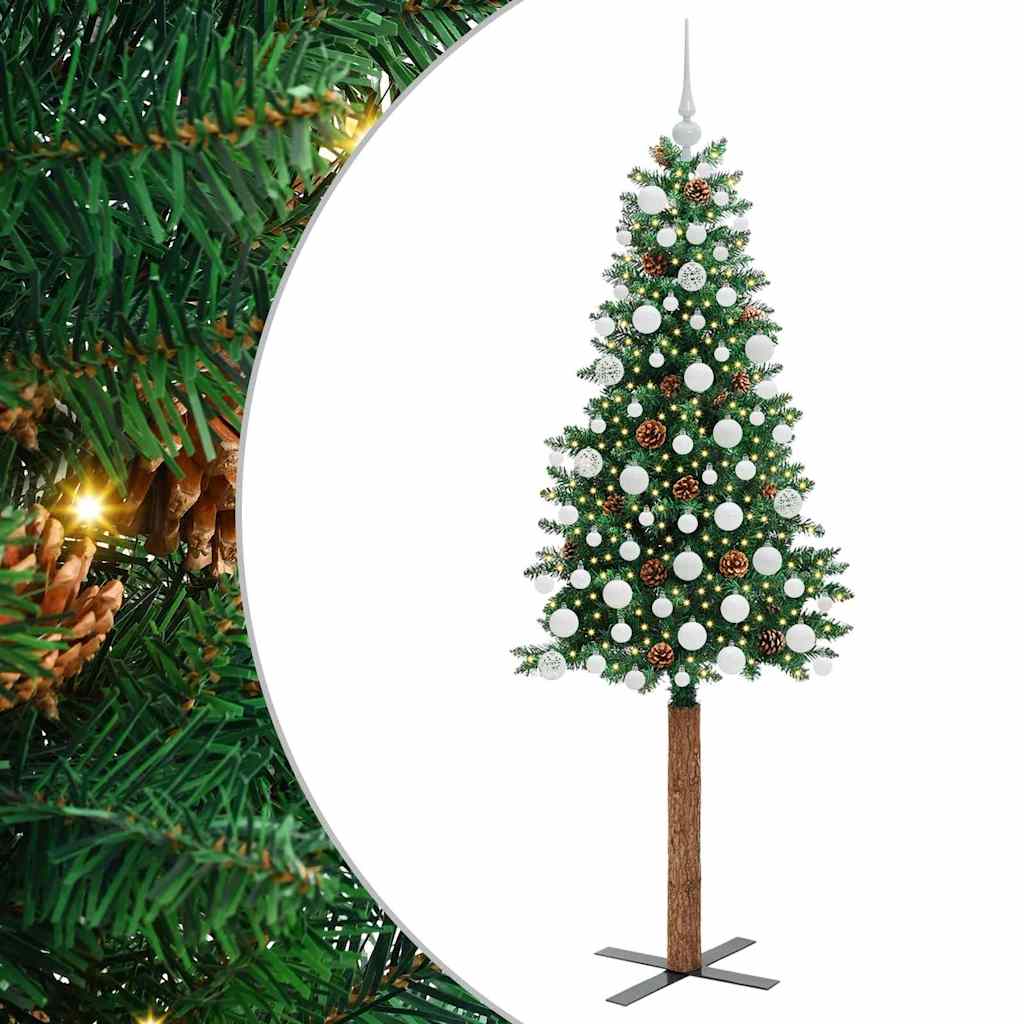vidaXL Szczupła Choinka Zielony 180 cm PVC i lite drewno sosnowe