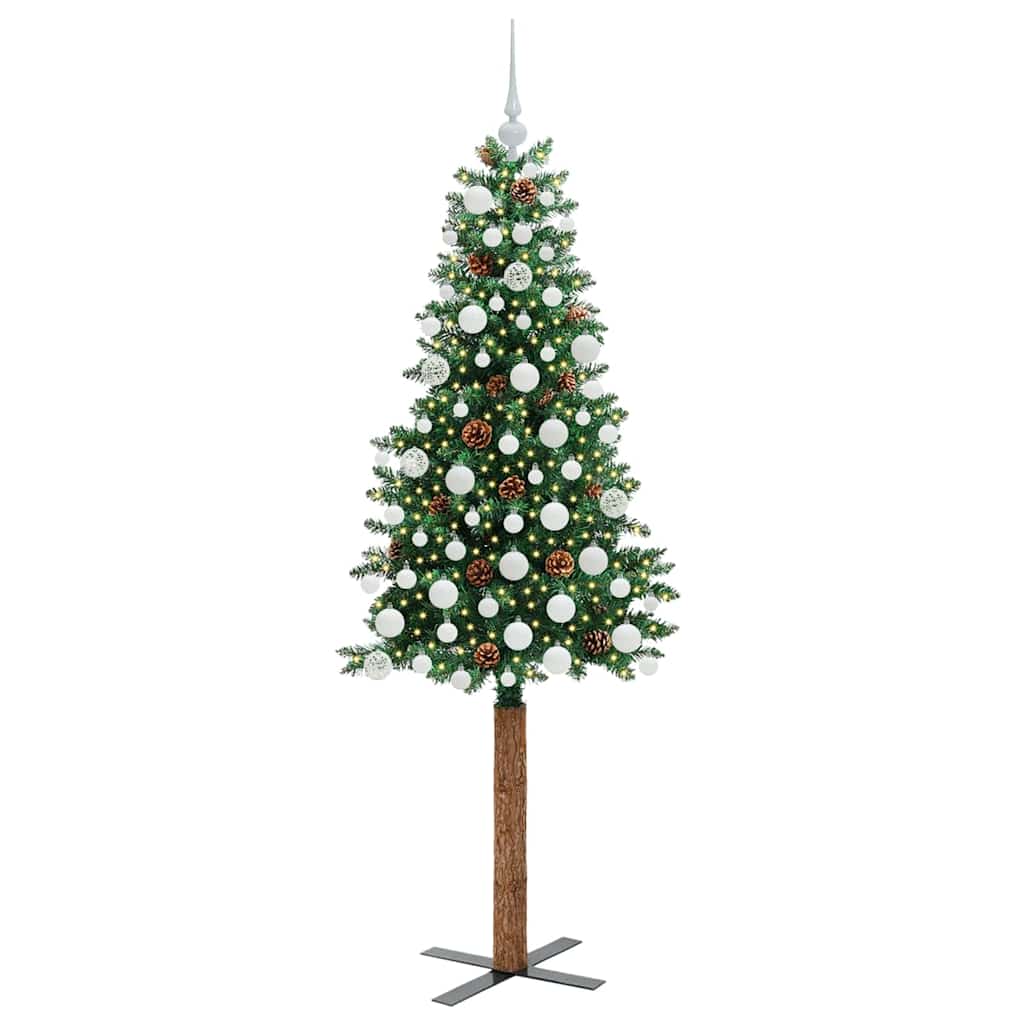 vidaXL Szczupła Choinka Zielony 180 cm PVC i lite drewno sosnowe