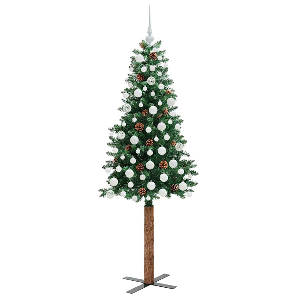 vidaXL Szczupła Choinka Zielony 180 cm PVC i lite drewno sosnowe