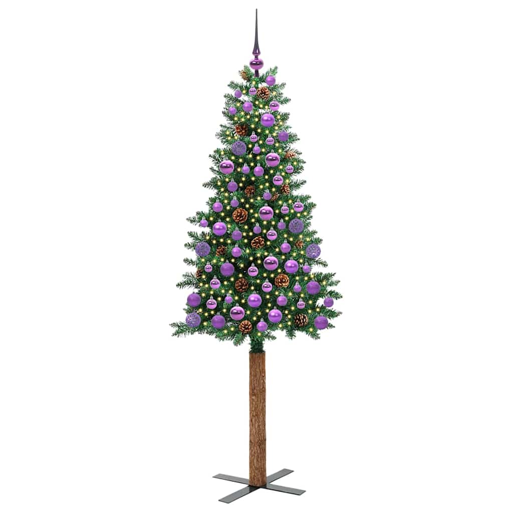 vidaXL Szczupła Choinka Zielony 180 cm PVC i lite drewno sosnowe