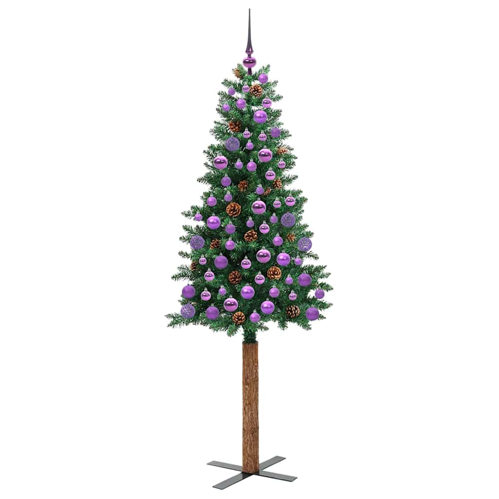 vidaXL Szczupła Choinka Zielony 180 cm PVC i lite drewno sosnowe