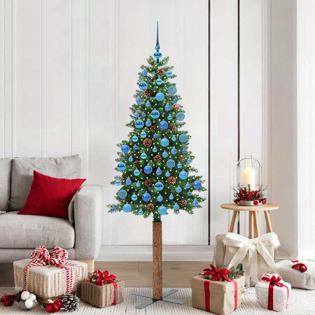 vidaXL Szczupła Choinka Zielony 180 cm PVC i lite drewno sosnowe