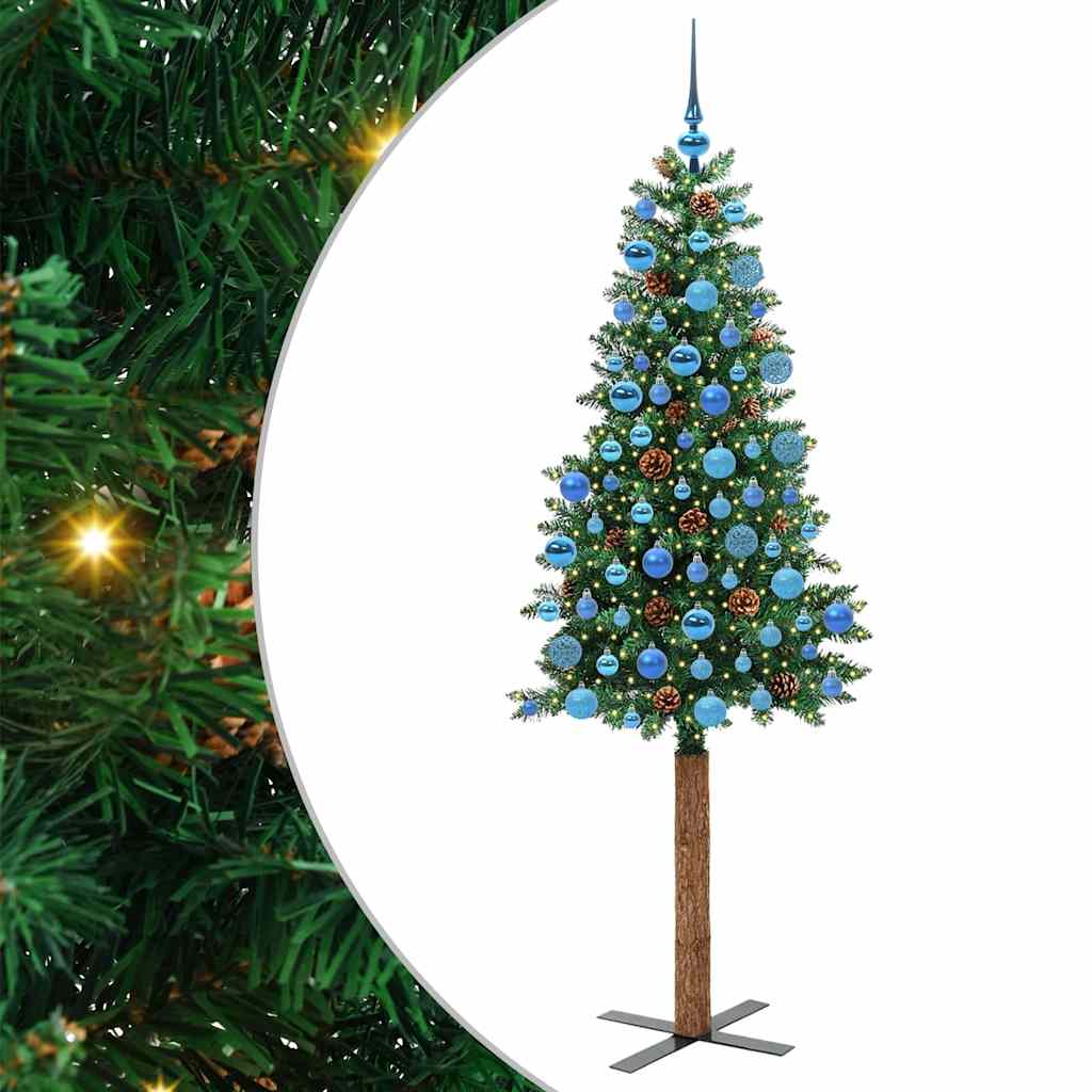 vidaXL Szczupła Choinka Zielony 180 cm PVC i lite drewno sosnowe