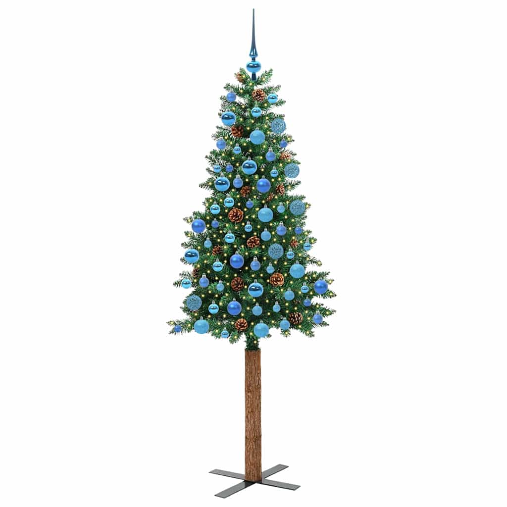 vidaXL Szczupła Choinka Zielony 180 cm PVC i lite drewno sosnowe