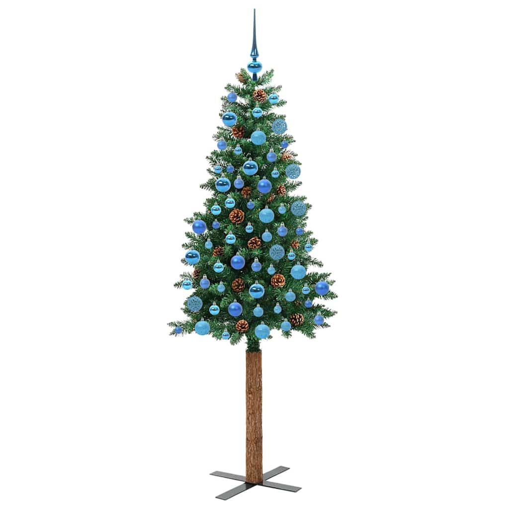 vidaXL Szczupła Choinka Zielony 180 cm PVC i lite drewno sosnowe