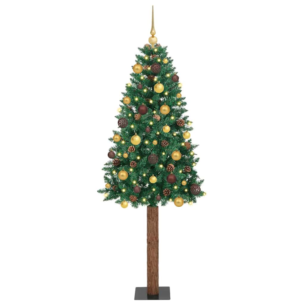 vidaXL Szczupła Choinka Zielony 210 cm PVC i lite drewno sosnowe