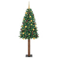 vidaXL Szczupła Choinka Zielony 210 cm PVC i lite drewno sosnowe