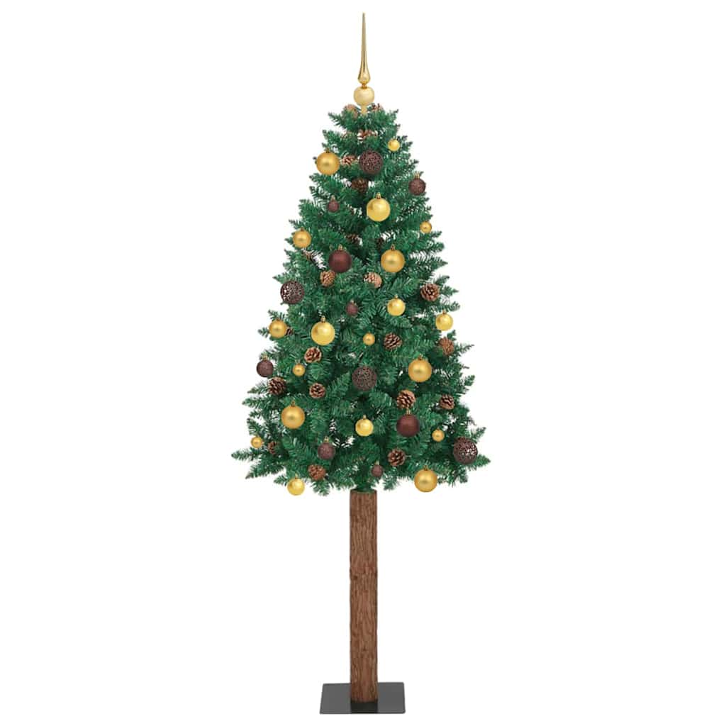 vidaXL Szczupła Choinka Zielony 210 cm PVC i lite drewno sosnowe