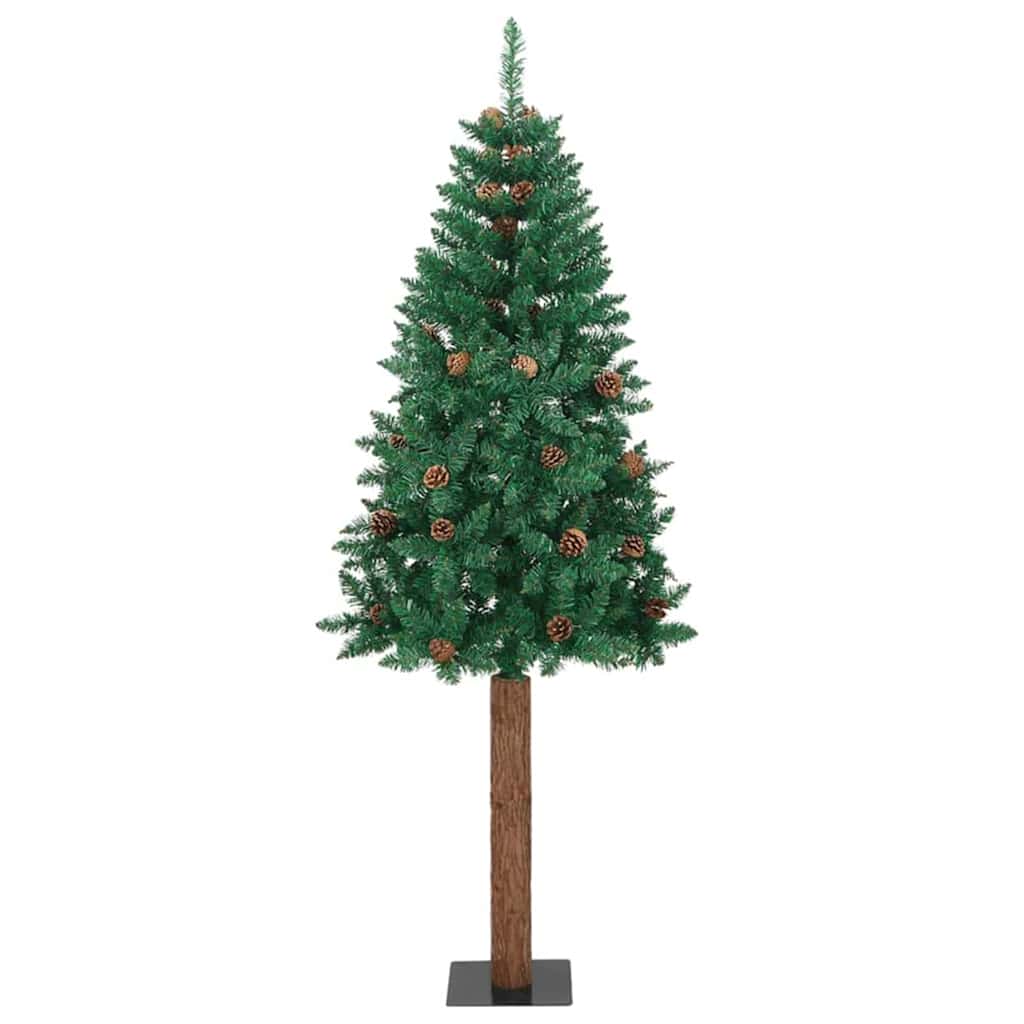 vidaXL Szczupła Choinka Zielony 210 cm PVC i lite drewno sosnowe