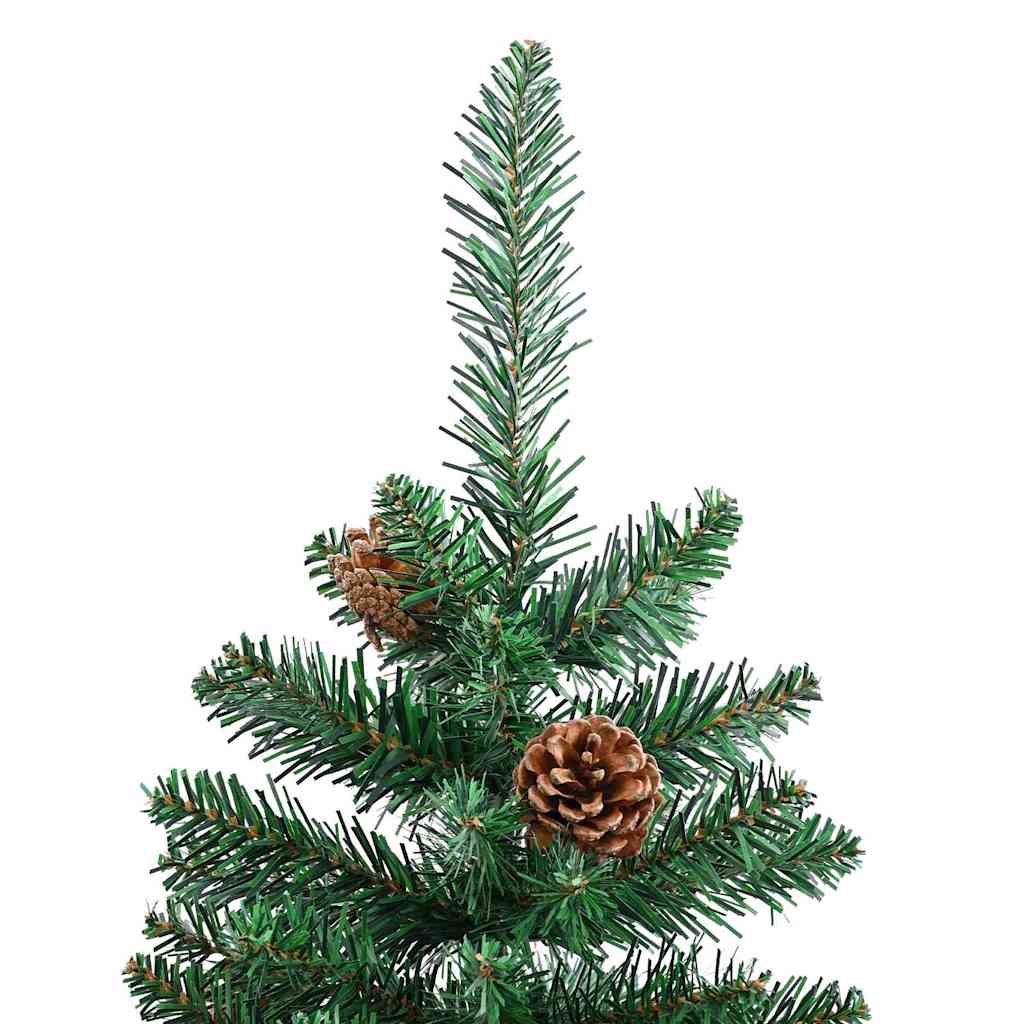 vidaXL Szczupła Choinka Zielony 210 cm PVC i lite drewno sosnowe