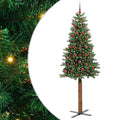 vidaXL Szczupła Choinka Zielony 210 cm PVC i lite drewno sosnowe