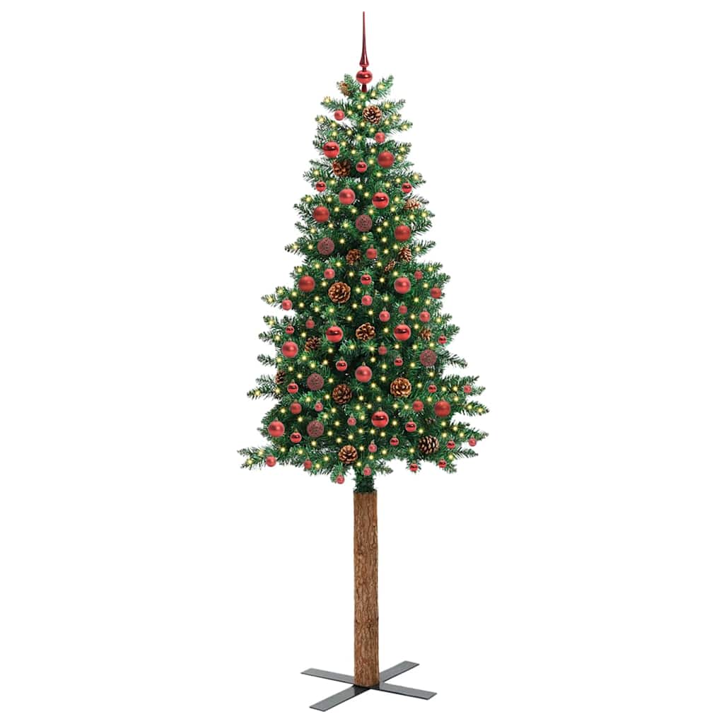 vidaXL Szczupła Choinka Zielony 210 cm PVC i lite drewno sosnowe