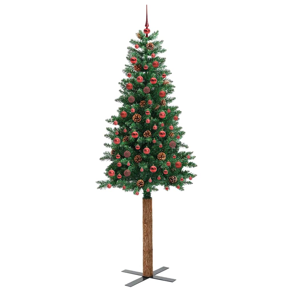 vidaXL Szczupła Choinka Zielony 210 cm PVC i lite drewno sosnowe