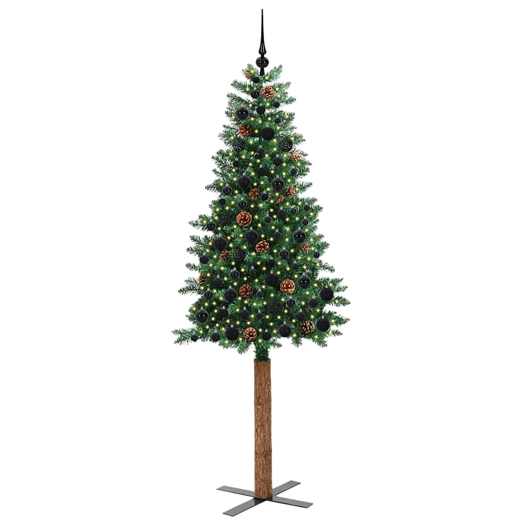 vidaXL Szczupła Choinka Zielony 210 cm PVC i lite drewno sosnowe